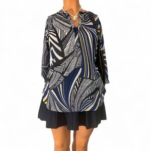 Charlie B Abstract Geometric Tunic Blouse Size XL Blue Black